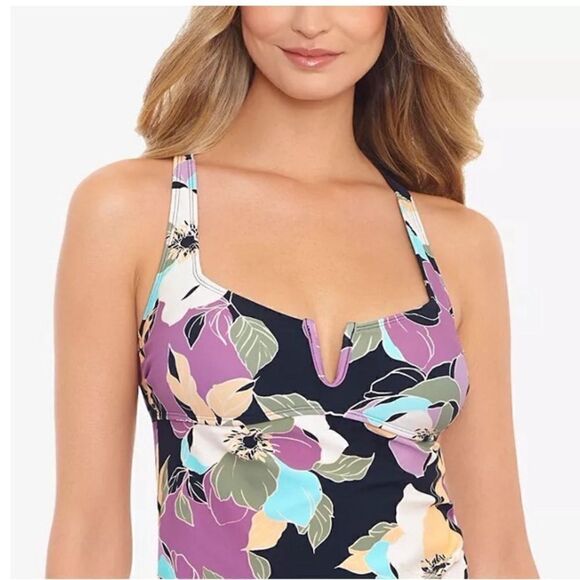 Salt + Cove BLACK MULTI Midnight Bloom V-Wire Tankini Swim Top, NWT Small size - Picture 3 of 7